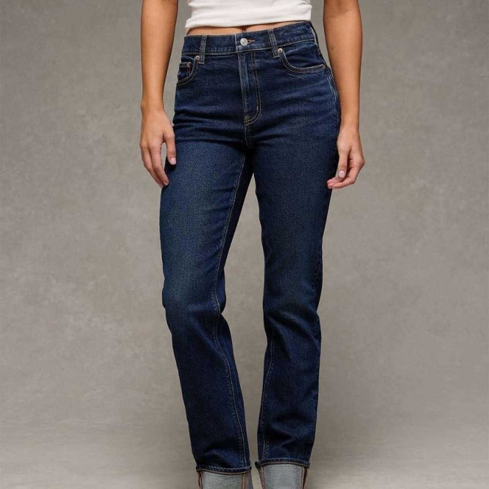 American Eagle Super High-waisted Straight Jean, Dark Wash, Size 4 Regular